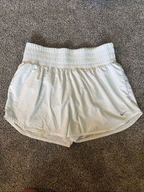 Nike Women’s White Athletic Shorts with Smocked Waistband ( Size XL )